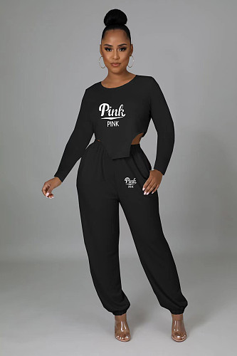 Long Sleeve Crop Tops Casual Sporty Pants Tracksuit OQ-439
