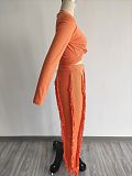 Long Sleeve Basic Crop Tops Tassel Pants Outfits OQ-522