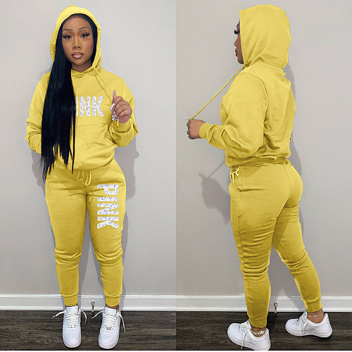 Winter Letter Print Hoodies and Pants Sports 2 Piece Sets CT-1038