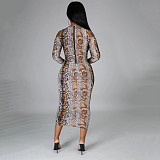 V-neck Lace Up Serpentine Print Elegant Dresses NRS-8101