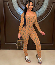Moon Printed Long Sleeve Bodycon One Piece Jumpsuit FST-8016