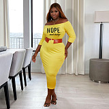 Fall Off Shoulder Letter Print Casual Plus Size Dresses JLY-19509