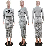 Letter Print Ruched Bodycon Two Piece Dresses Set CT-2006