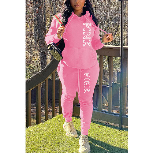 PINK Letter Print Pullover Hoodies and Pants Tracksuit DN-8999P5A