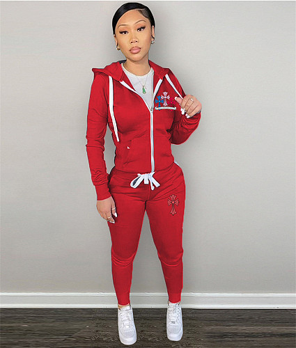 Casual Zipper Hooded Coat Sporty Pants 2pcs Outfits DN-8777S9