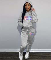 PINK Letter Print Pullover Hoodie Two Piece Pants Set DN-8999P12
