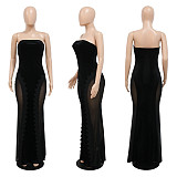 Velvet Mesh Patchwork Strapless Evening Dresses CYA-900153