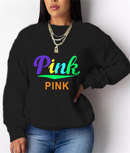 Casual PINK Letter Print Long Sleeve Sweatshirt Tops DN-8889P4