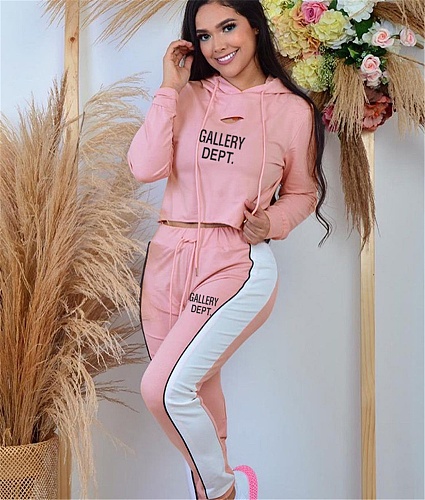 Casual Hooded Pullover Tops Side Stripe Pants Tracksuit OQ-043
