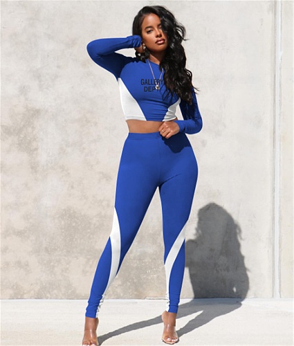 Workout Print Long Sleeve Crop Top Leggings Outfits OQ-044