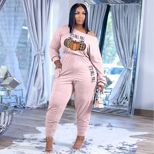 Casual Long Sleeve Print One Piece Plus Size Jumpsuits CT-2008