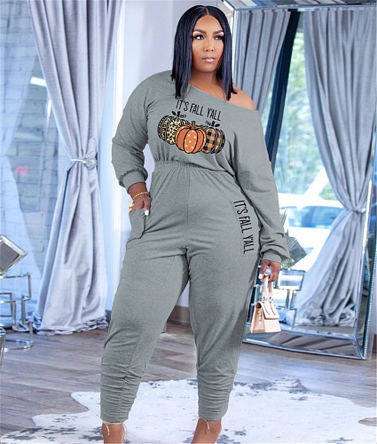 Casual Long Sleeve Print One Piece Plus Size Jumpsuits CT-2008
