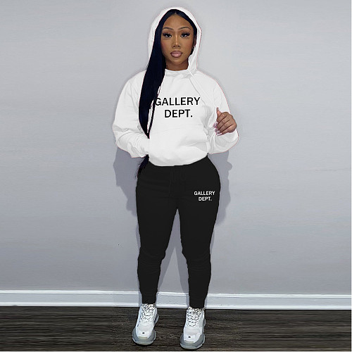Letter Print Loose Hooded Sweatshirt and Pants Suit DN-8222G6