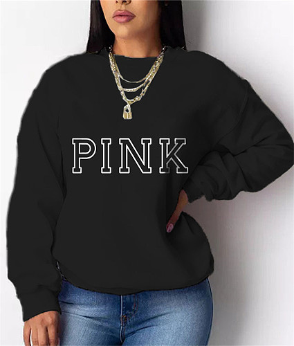 PINK Letter Print Loose Pullovers Sweatshirt Tops DN-8889P5