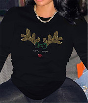 Christmas Antler Print Long Sleeve T Shirt Tops GQ-CTZ206