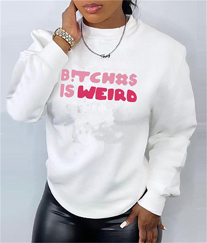 Street Wear Letter Print Loose Long Sleeve Pullover Tops GQ-4000