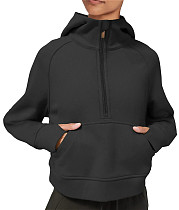 Black Long Sleeve Loose Zipper Pullover Hoodies GQ-999