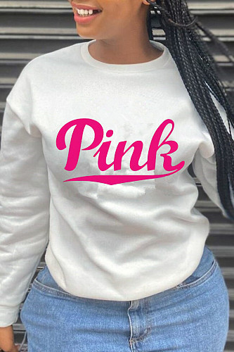 PINK Letter Print Long Sleeve Loose Sweatshirt Tops GQ-0006-1