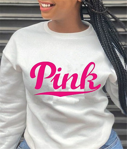 PINK Letter Print Long Sleeve Loose Sweatshirt Tops GQ-0006-1