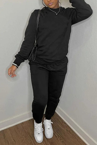 Black Long Sleeve Sweatshirt Joggers 2 Piece Pants Set GQ-000