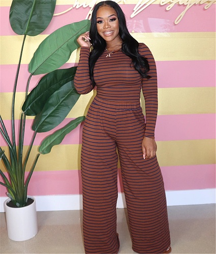 Striped Long Sleeve T Shirts Wide Leg Pants Outfits BLX-62003