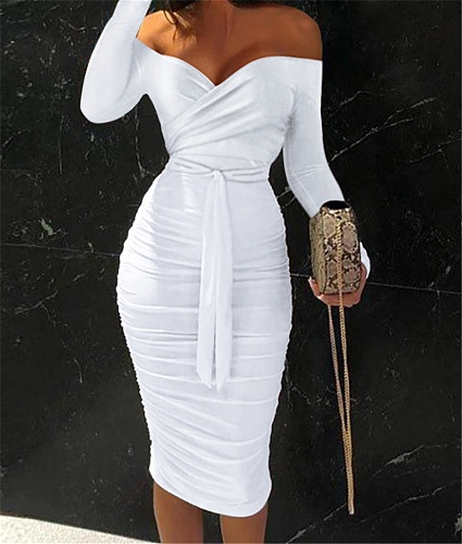 Plus Size Off Shoulder Ruched Bodycon Evening Dress CHENGX-046