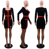 Elegant Square Collar Long Sleeve Bodycon Dresses QINGM-1022-1