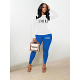 Casual Letter Print T Shirts Skinny Pants 2 Piece Sets DN-8765A11HB