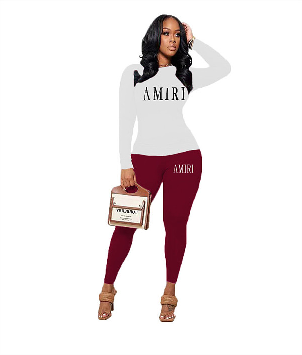 Casual Letter Print T Shirts Skinny Pants 2 Piece Sets DN-8765A11HB