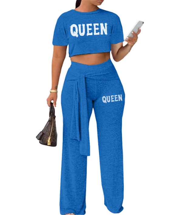 Hot Drill Letters Crop Top Wide Leg Pants Outfits WA-522246