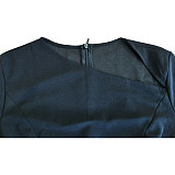 Elegant Skew Collar 3/4 Sleeve Ruched Lace Up Dresses BGN-273