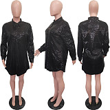 Chic Single Breasted Sequin Loose Shirt Dresses BGN-275
