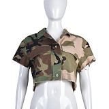 Camouflage Patchwork Print Shirts Crop Tops BANT-7485TG