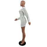 Off Shoulder Long Sleeve Lace Up Skinny Short Dresses YMT-6332