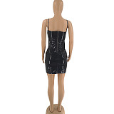 Sexy PU Leather Spaghetti Strap Bodycon Dresses WPH-0046