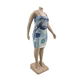 Plus Size Money Dollar Print Bodycon Slip Dresses MUC-032