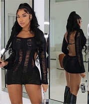 Slash Neck Long Sleeve Backless Sexy Rompers MDF-5359