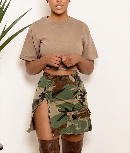 Y2K Street Camouflage Patch High Waist Denim Skirts ZS-0579