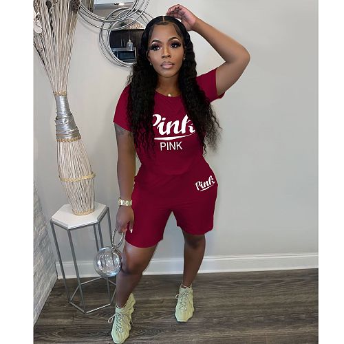 PINK Letter Short Sleeve T-shirts Casual Shorts Suit CT-3155