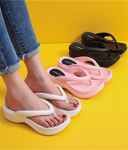 2023 Summer Thick Platform Sole Wedges Flip Flops for Women Clip Toe Sandals Woman Non-slip Beach Slippers Outdoor Slides