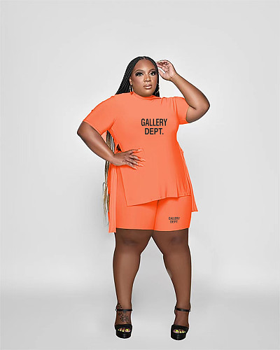 5XL Plus Size Side Slit T Shirts and Shorts Two Piece Set OQ-101