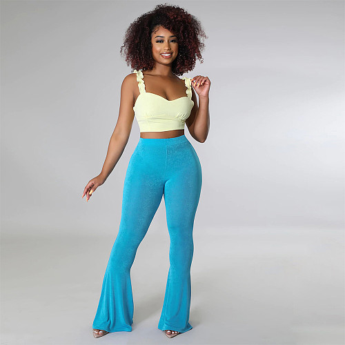Solid Color Slim Fit High Waist Flare Pants SH-390324