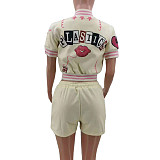 Printing Short Sleeve Baseball Jacket and Shorts Set TK-6281