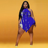 Tie Dye Print Sleeveless Irregular Plus Size Rompers XING-255