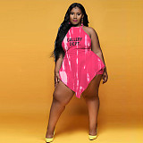 Tie Dye Print Sleeveless Irregular Plus Size Rompers XING-255