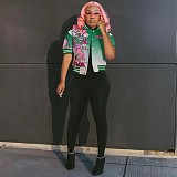 Gradient Printed Short Sleeve Pop Baseball Jacket XNS-6893