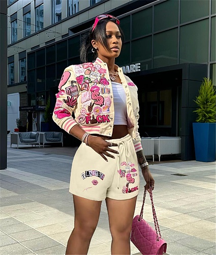 Printing Single Breasted Baseball Jackets Shorts Set XY-9302