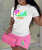 PINK Letter Print Short Sleeve T Shirt Shorts Tracksuit DN-8008P2A
