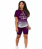 Gradient Print Short Sleeve T Shirts Biker Shorts Outfits CT-3198