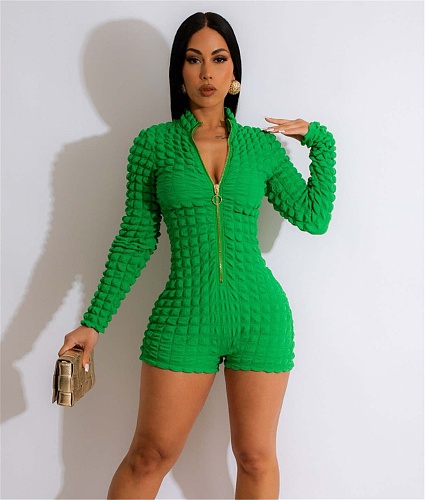 Solid Long Sleeve Zipper Stretch One Piece Rompers LA-3329